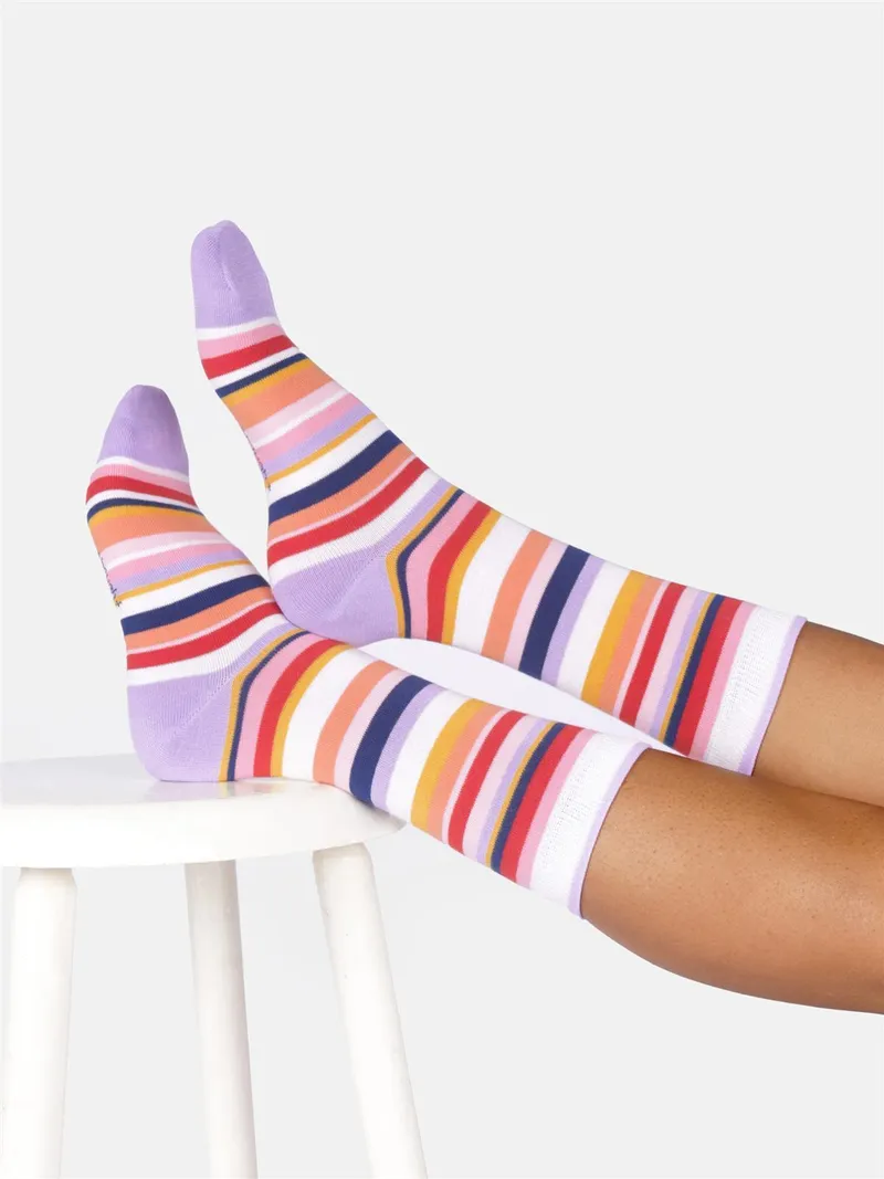 Thought Socken Modell: Colourful Stripes, Strawberry red, – Produktbild 1 von 1