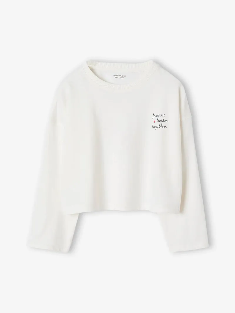 Vertbaudet Mädchen Cropped-Shirt mit langen Ärmeln, Wollweiß, – Produktbild 1 von 4