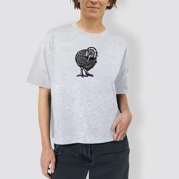little kiwi little kiwi Damen T-Shirt „Kiwi mit Kopfhörer“, Heater grey-grau, – Produktbild 1 von 3
