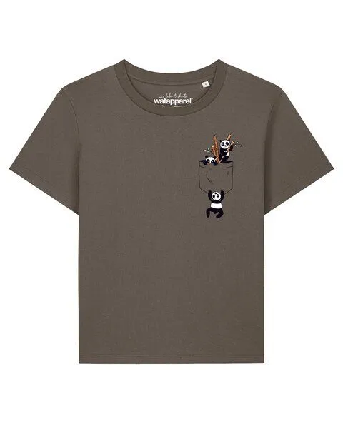 watapparel watapparel T-Shirt Frauen Pocket Pandas, Mocha, – Produktbild 1 von 2