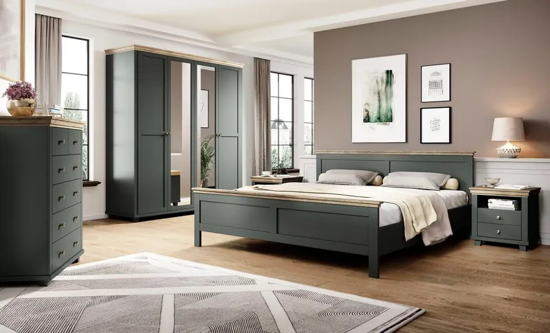 Home affaire Nachtkommode Evora mit 2 Schubläden, Nachttisch in 2 verschieden Farben erhältlich, 52x42x54 cm (BxTxH), Beistelltisch mit MDF-Applikationen, Landhausstil, Grün, – Produktbild 5 von 5