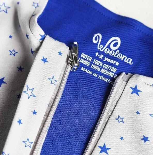 Woolona Woolona Schlafsack aus Merinowolle - mit Füßen - Sternchen, Blau, – Produktbild 3 von 3