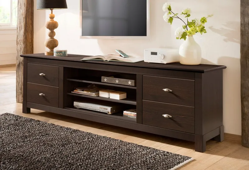OTTO home Lowboard Rauna, TV-Bank, TV-Kommode, Landhausstil, Breite 200 cm, FSC®-zertifiziertes Massivholz, Kiefer, Braun, – Produktbild 2 von 5