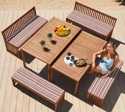 Merxx Merxx Garten-Essgruppe Hawaii, (4x Bänke, 2x Tische, 4x Sitzkissen), Akazienholz FSC® 100 % – Produktbild 1 von 1