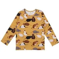 Walkiddy Kinder Langarmshirt GOTS zertifiziert Bio-Baumwolle, Senfgelb, Mäuse-Muster, Walkiddy – Produktbild 1 von 1