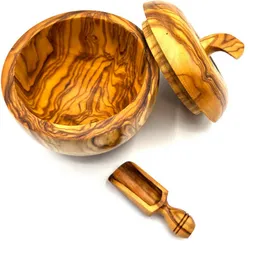 Olivenholz erleben Olivenholz erleben Zuckerdose Dose wie Apfel aus Olivenholz mit kleinem Salzschippchen, Aluminium, Massivholz, (Set, 2-tlg., 1x Dose wie Apfel, 1x Schippchen aus Olivenholz plus Überraschung), toller Blickfang in außergwöhnlicher Form und einzigartiger Maserung – Produktbild 1 von 1