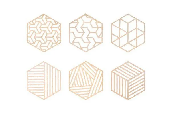 BeWooden BeWooden 6St. Untersetzer aus Holz "Geometrie" / 2 verschiedene Farben, Beige, – Produktbild 1 von 2