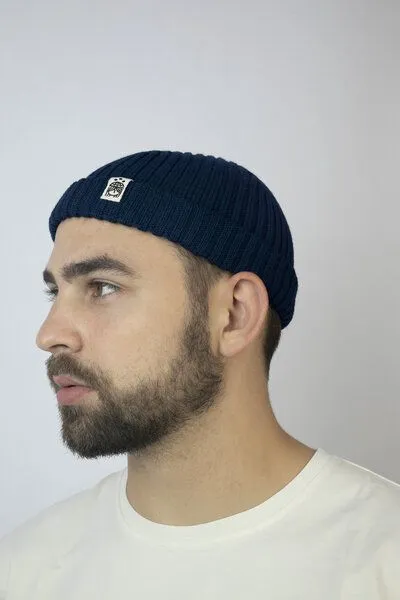 Fisherman Strickmütze aus Merinowolle, ohrenfrei Unisex Kiwistories, Blau, – Produktbild 2 von 3