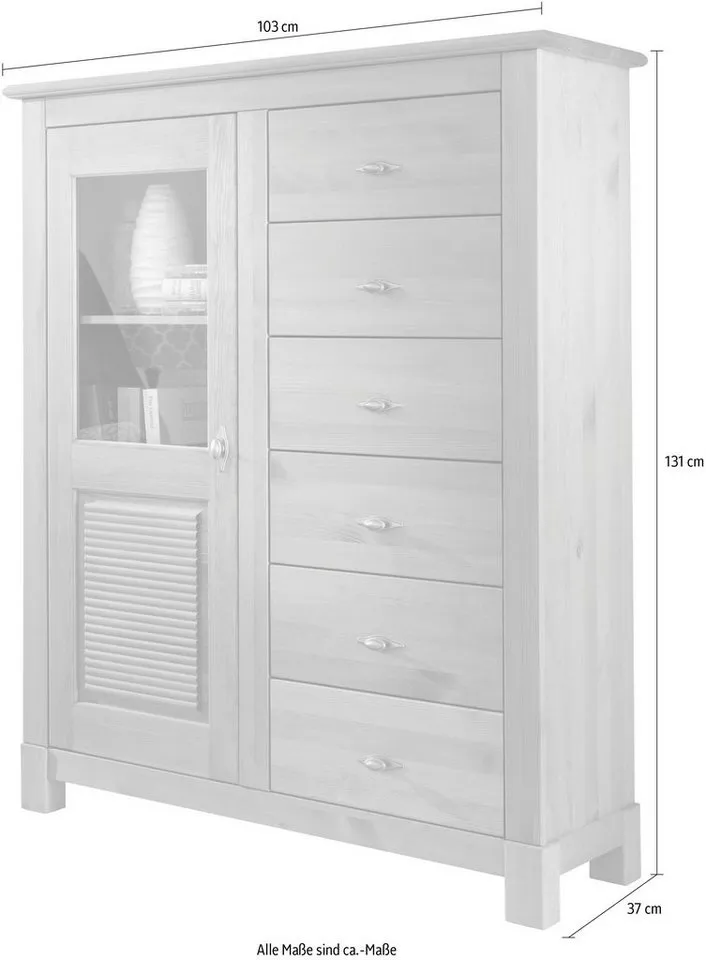 OTTO home Highboard Rauna, Vitrine, Breite 103 cm, FSC®-zertifiziertes Massivholz, Braun|weiß, – Produktbild 5 von 5