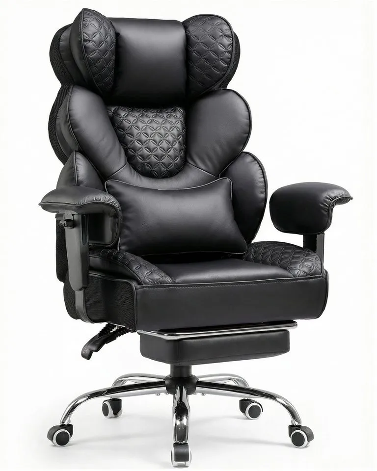 COMHOMA Gaming-Stuhl Ergonomischer Bürostuhl 180 kg, mit Lendenstütze & Fußstütze, 135° verstellbare Rückenlehne, hoher Chefsessel, Schwarz, – Produktbild 1 von 5