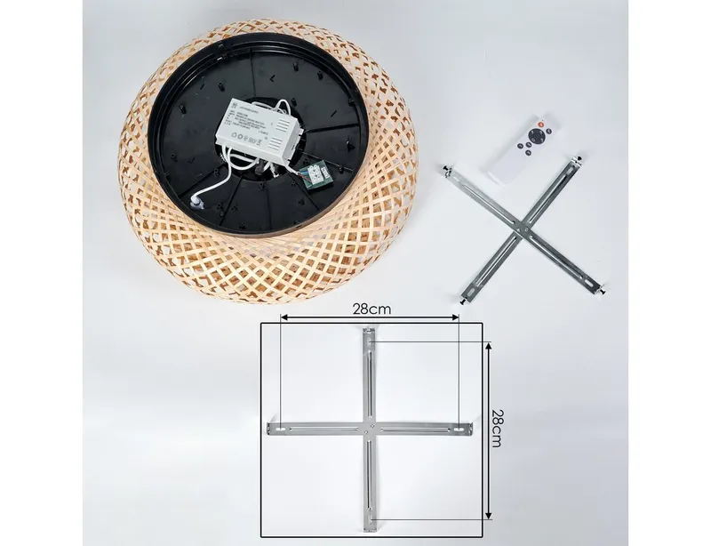 hofstein Deckenleuchte Deckenventilator mit Beleuchtung aus Metall/Bambus, Fernbedienung, ohne Leuchtmittel, Auf-/Abwind-Funktion, Lichteffekt, Ø 50cm, 4xE27, ohne Leuchtmittel, Beige|schwarz, – Produktbild 5 von 5