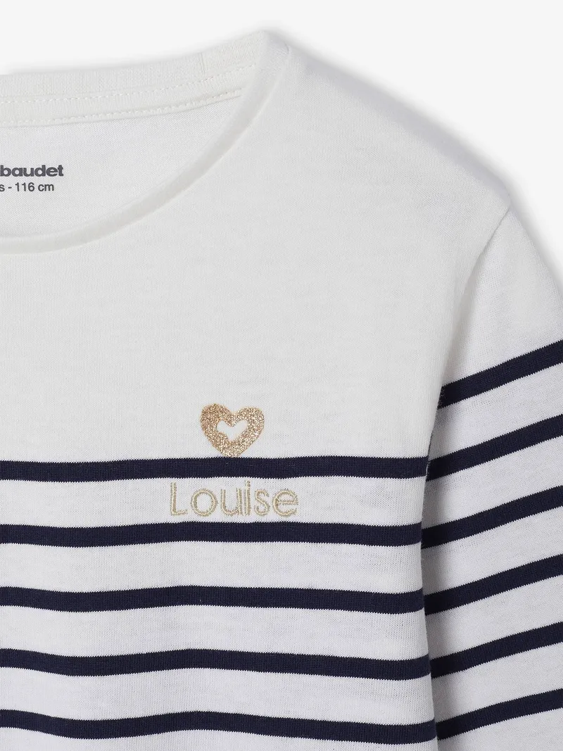 Vertbaudet Mädchen Ringelshirt mit Herz-Stickerei, Blau gestreift, – Produktbild 3 von 3