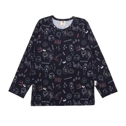 Walkiddy Kinder Langarmshirt GOTS zertifiziert, dunkelblau, „Schulanfang“ Allover, Bio-Baumwolle, weich – Walkiddy – Produktbild 1 von 1