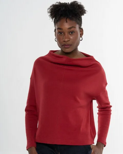 Alma & Lovis Alma & Lovis Sweater mit Wasserfall-Ausschnitt aus Organic Cotton | Gentle Cascade, Rio (rot), – Produktbild 3 von 4