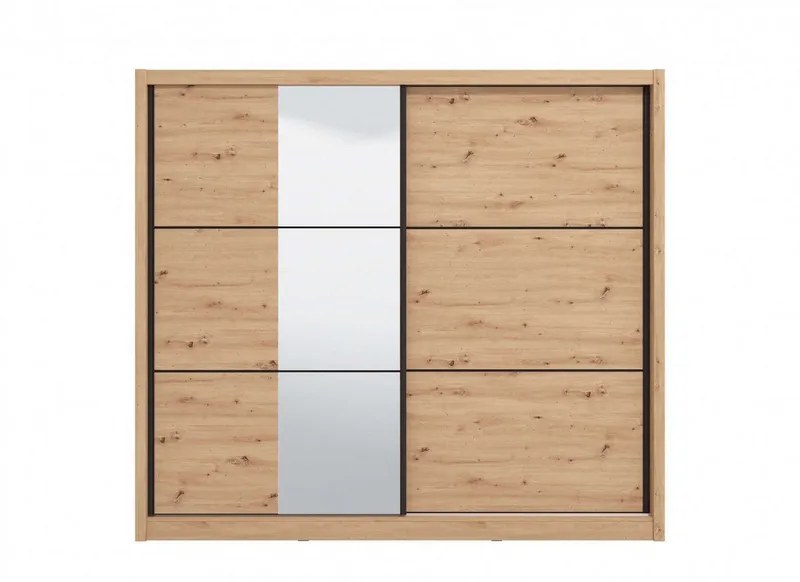 Home affaire Schwebetürenschrank Navara Kleiderschrank mit Spiegel Wäscheschrank Garderobe Kleiderschrank mit Spiegel, FSC®-zertifiziert, 242,5x215,5x61cm, Beige, – Produktbild 3 von 5