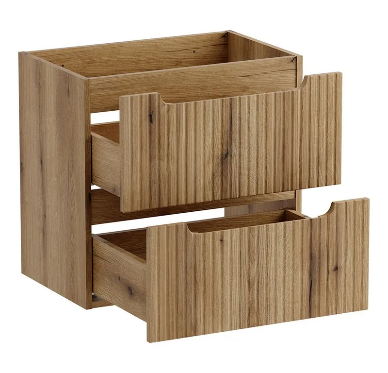 Lomadox Waschbeckenschrank NEWPORT-56-EVOKE 60 cm breit mit 2 Schubladen, Eiche mit gerillter Front, Braun, – Produktbild 5 von 5