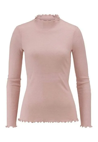 hessnatur hessnatur Mock-Neck Longsleeve Pointelle aus reiner Bio-Merinowolle, Mattrosa, – Produktbild 3 von 4