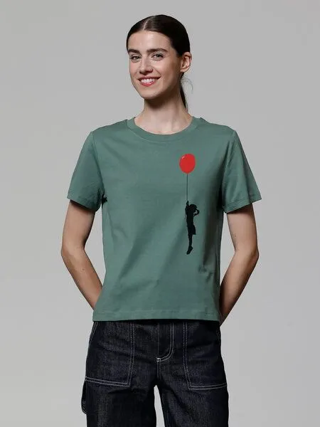watapparel watapparel T-Shirt Frauen Mädchen mit Luftballon (print), Green bay, – Produktbild 2 von 3