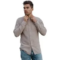 Hutch&Putch Hutch&Putch Langarm Musselin Herrenhemd - Business Casual Freizeit - aus 100% Bio-Baumwolle, Stein, – Produktbild 1 von 1