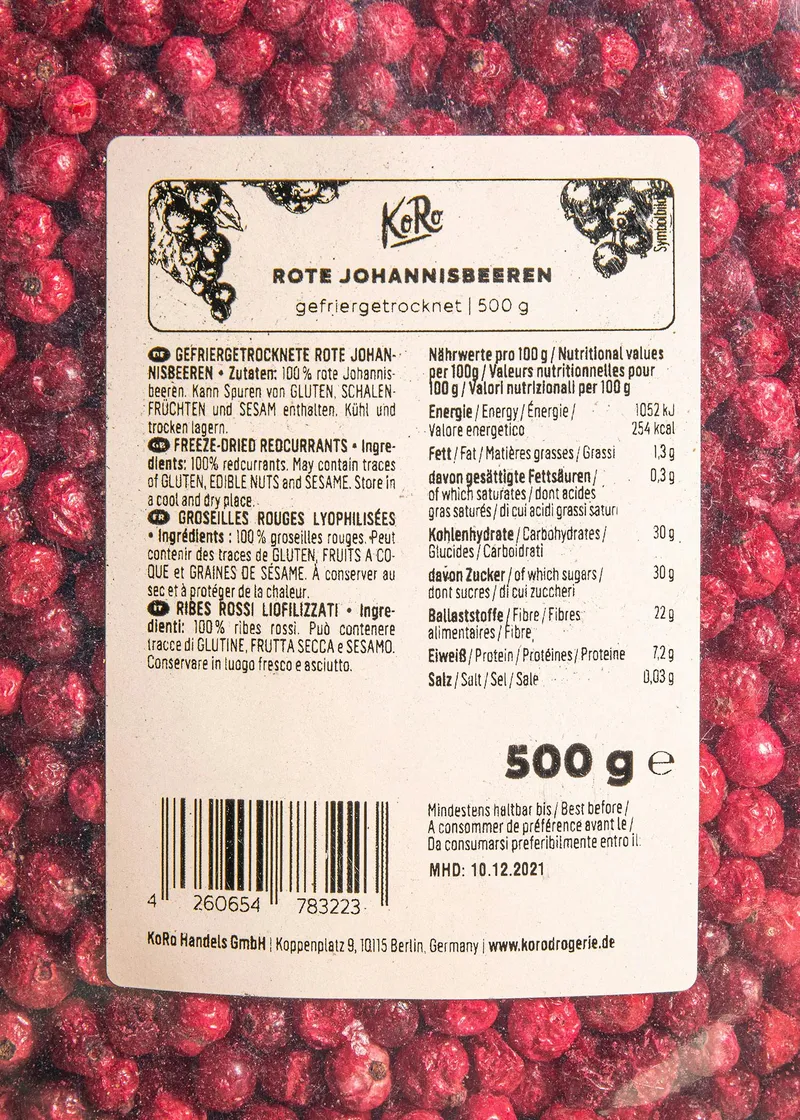 KoRo Gefriergetrocknete rote Johannisbeeren 500 g – Produktbild 3 von 5