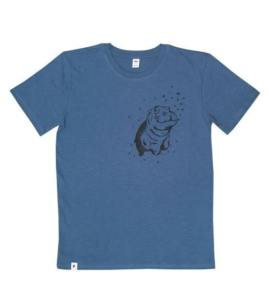 päfjes päfjes Nick Nilpferd - Fair gehandeltes Männer T-Shirt - Slub Blue, Blau, – Produktbild 2 von 3