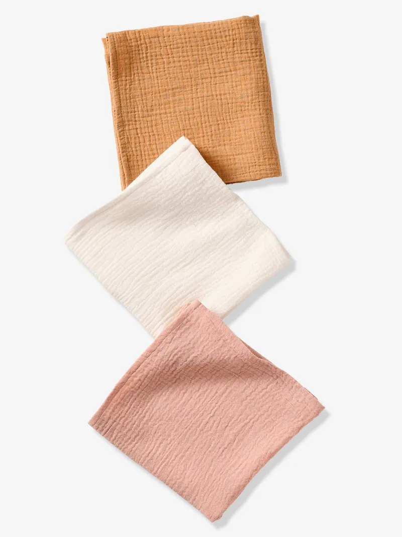 Vertbaudet 3er-Pack einfarbige Baby Wickeltücher aus Musselin set, Set rosa, – Produktbild 1 von 4