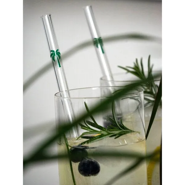 Contento Contento Glastrinkhalm 21 cm lang, 4 Stück, Palme, mit Bürste – Produktbild 3 von 4