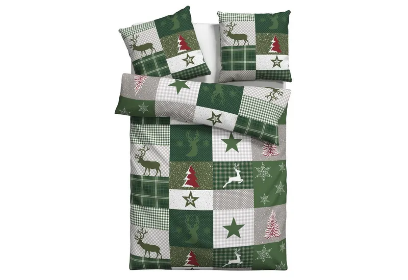 OTTO home Bettwäsche Nicholas, Linon, 2 teilig, Weihnachtsbettwäsche, Winter, in 3 Qualitäten verfügbar, Grün, – Produktbild 6 von 8