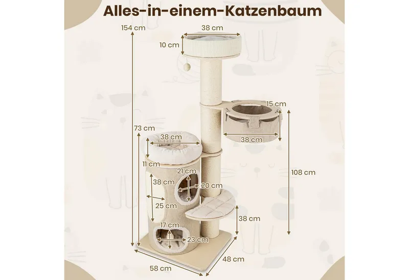 KOMFOTTEU Kratzbaum, mit 2-stöckiger Katzenwohnung & 2 Sitzstangen – Produktbild 3 von 5