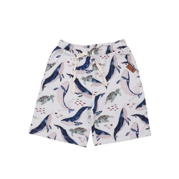 Walkiddy Kinder Shorts GOTS zertifiziert Bio-Baumwolle, Offwhite, Wal- und Schildkröten-Muster, Walkiddy, Weiß, – Produktbild 1 von 3
