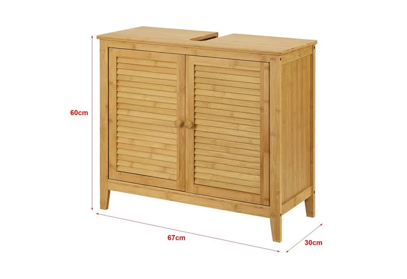en.casa Waschbeckenunterschrank Värmdö Badezimmerschrank 60x67x30 aus Bambus, Beige, – Produktbild 3 von 5
