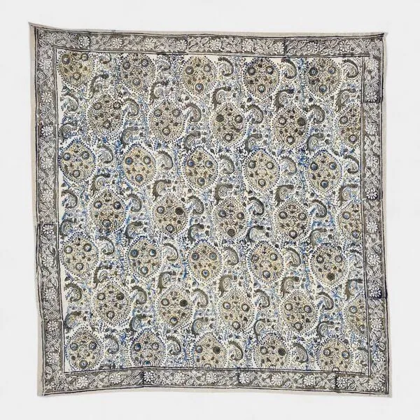 Der Lindwurm Der Lindwurm Kalamkari- Tuch (55x55 cm), Handdruck mit Pflanzenfarben, Gelb/grün/blau, – Produktbild 1 von 2