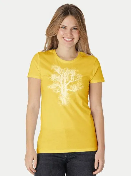 Peaces.bio - handbedruckte Biomode Peaces.bio - handbedruckte Biomode Damen Biobaumwoll T-Shirt Chestnut, Gelb, – Produktbild 2 von 3