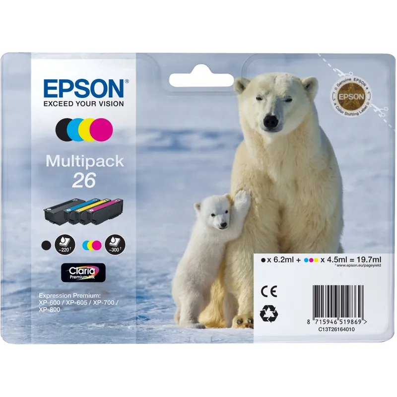 Epson Epson Tintenpatronen T2616/ 26 schwarz, cyan, magenta, gelb, 4er-Set – Produktbild 1 von 2