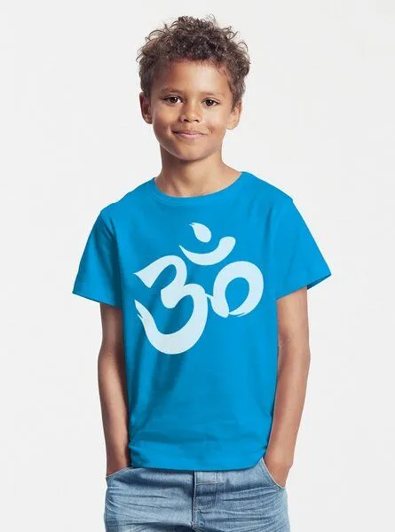 Peaces.bio - handbedruckte Biomode Peaces.bio - handbedruckte Biomode Bio-Kinder T-Shirt Om, Türkis, – Produktbild 2 von 2
