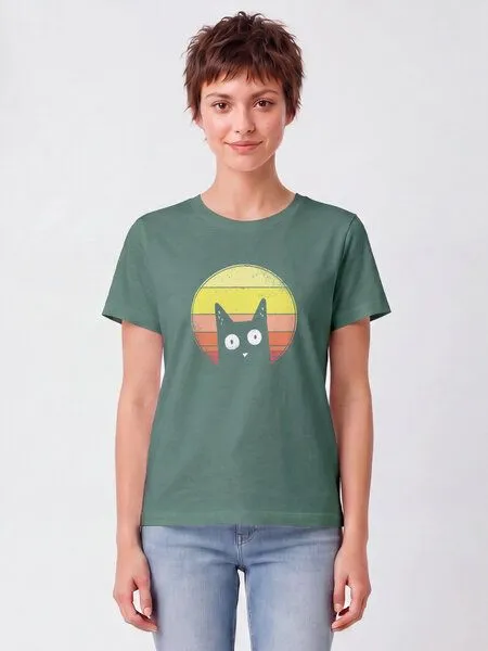 watapparel watapparel T-Shirt Frauen Sunset Cat, Green bay, – Produktbild 2 von 2