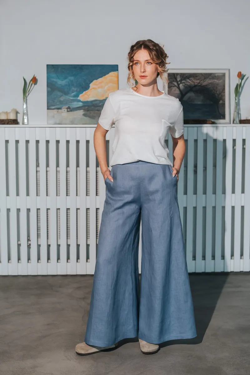 De IONESCU De IONESCU Damen vegan Hose Palazzo Leinen, Hellblau, – Produktbild 1 von 2