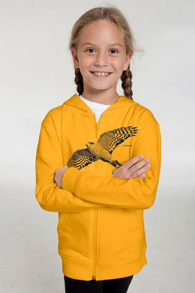 Peaces.bio - handbedruckte Biomode Peaces.bio - handbedruckte Biomode Bio-Kinder-Zip-Hoodie "Sperber", Schwarz, – Produktbild 4 von 4