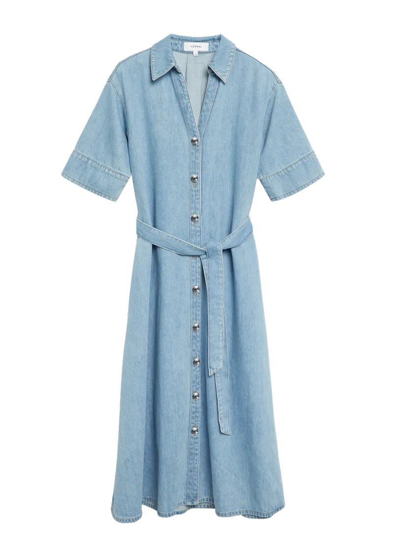 comma Midi-Hemdkleid aus Lyocell-Denim mit abnehmbarem Gürtel, Blau, – Produktbild 1 von 3