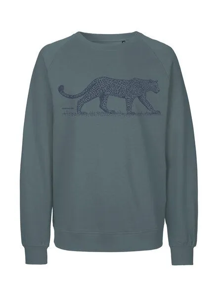 Peaces.bio - handbedruckte Biomode Peaces.bio - handbedruckte Biomode Bio Damen Sweatshirt Loose Fit Leopard, Blaugrün, – Produktbild 1 von 2