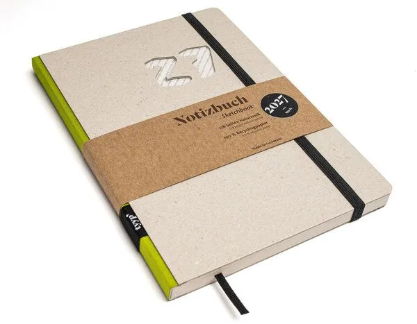 tyyp tyyp Wochenplaner 2027 – Taschenkalender A5 aus Recyclingkarton – grau, vegan & handgefertigt, Neongelb, – Produktbild 1 von 4