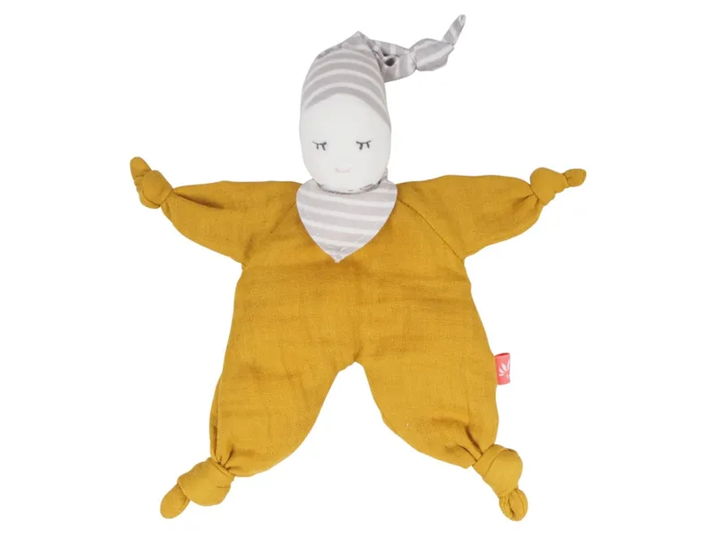 Kikadu Kikadu Baby Puppe und Schnuffeltuch Bio-Baumwolle Maße 22 x 13 x 5 cm, Gelb, braun, – Produktbild 1 von 1