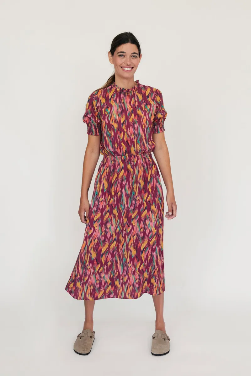 TWOTHIRDS TWOTHIRDS Damen vegan Kleid Grassholm Ikat Print Rot, Rot, – Produktbild 1 von 2