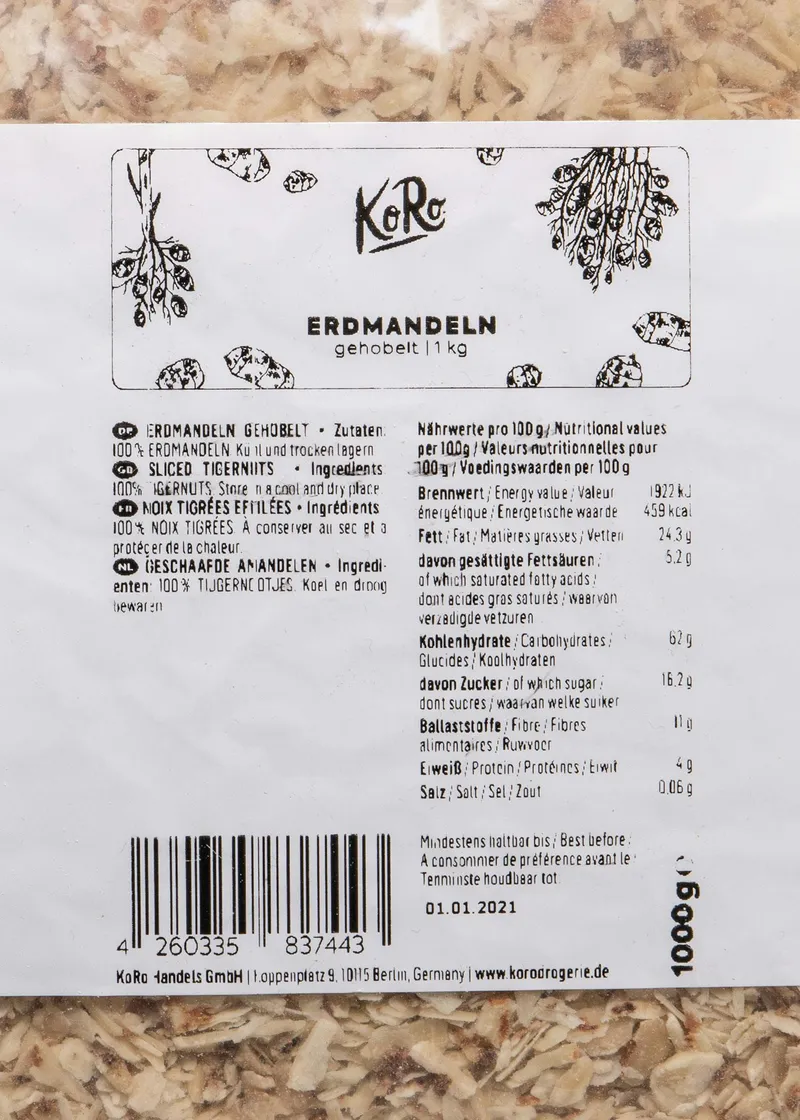 KoRo Gehobelte Erdmandeln 1 kg – Produktbild 3 von 5