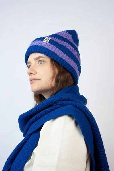 Strickmütze aus Merinowolle, abstehend Unisex Kiwistories, Lila, – Produktbild 1 von 3
