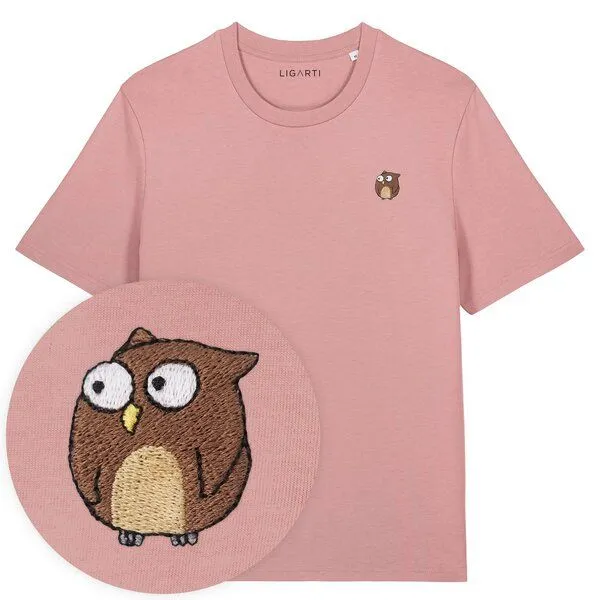 LIGARTI Besticktes T-Shirt – Eugen die Eule – LIGARTI Tiermanufaktur, Cremeweiss, – Produktbild 4 von 4