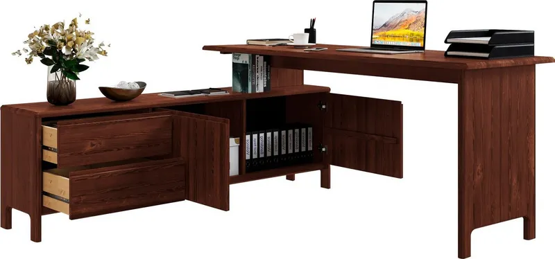 OTTO home Schreibtisch Luven, aus Massivholz, in 2 Breiten, variable Nutzung als Schreibtisch oder Eckschreibtisch, Braun, – Produktbild 4 von 5