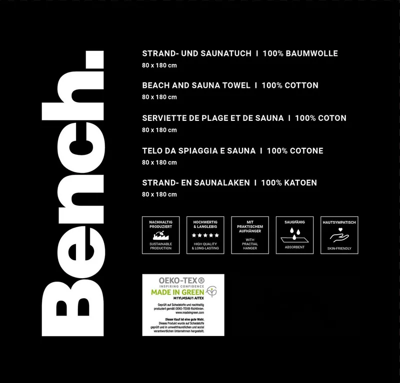Bench. Bench. Strandtuch Bench, Velours (1-St), mit dekorativem "Bench" Schriftzug, Schwarz, – Produktbild 1 von 5