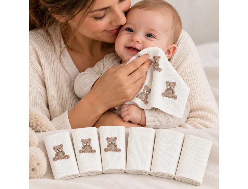bistyle bistyle Spucktuch BabySpucktücher 6er Set, 20x20 cm, Bio-Baumwolle, kleinen Motiven, (6er Pack, 6-tlg), Basic, Weiß, – Produktbild 3 von 4