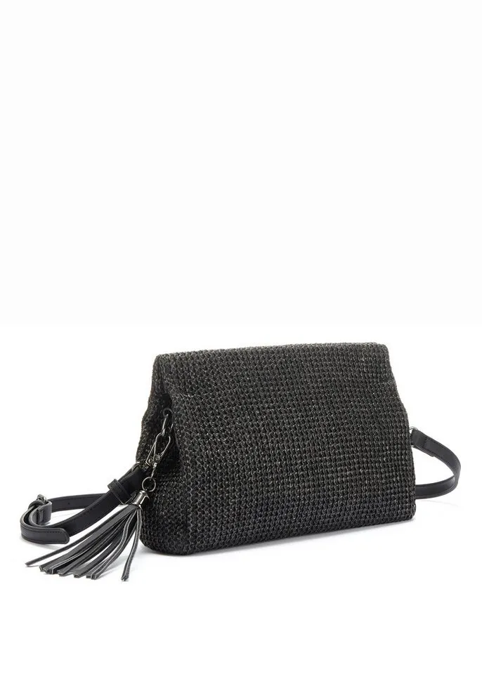 Vivance by Lascana Umhängetasche Clutch, Handtasche,Schultertasche,Tragetasche,Crossbody Bag, Bast-Optik VEGAN, Schwarz, – Produktbild 2 von 5